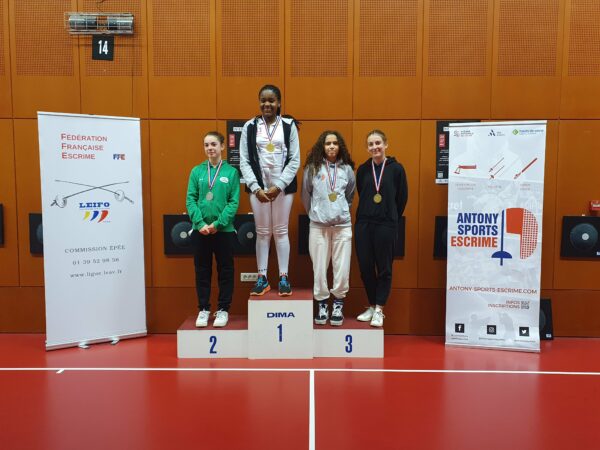 Podium et résultats du championnat de CIDE M20 Individuel Epée Dame – 11/12/2022 – Antony